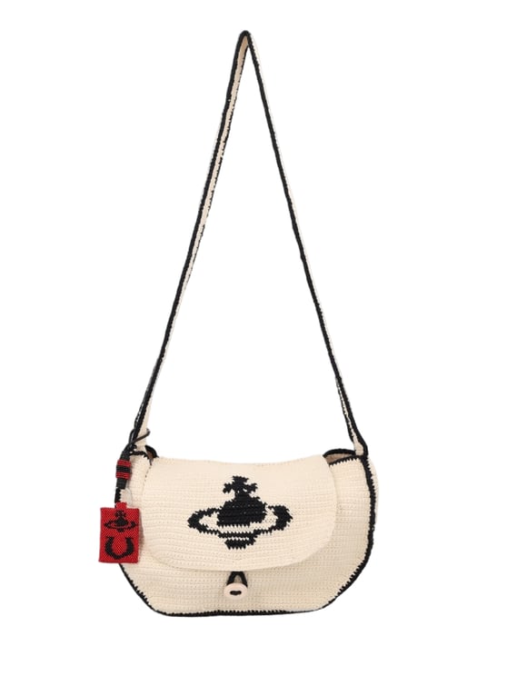 Vivienne Westwood Beige Woven Textured Fabric Shoulder Bag