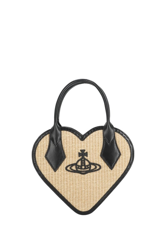 Vivienne Westwood Heart-Shaped Raffia Handbag With Leather Trim And Zip Fastening