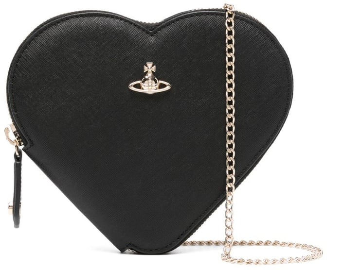 Vivienne Westwood Black Calf Leather Heart Zip Shoulder Bag