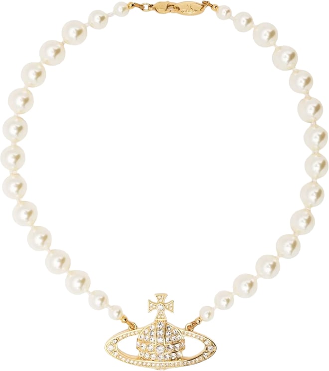 Vivienne Westwood One Row Pearl Bas Relief Gold/cream/crystal