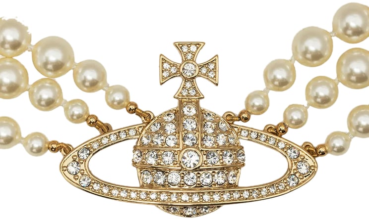Vivienne Westwood Three Row Pearl Bas Relief Gold/pearl/crystal