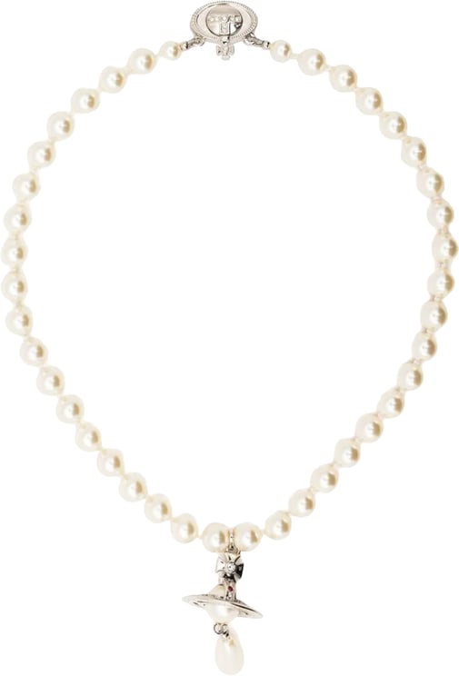 Vivienne Westwood One Row Pearl Drop Choker Platinum Pearl Multi