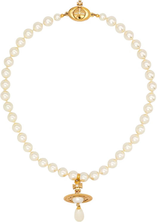 Vivienne Westwood One Row Pearl Drop Choker Gold Pearl Multi