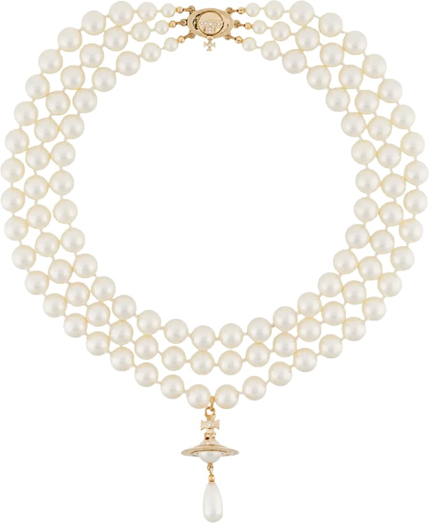 Vivienne Westwood Three Row Pearl Drop Choker Gold/pearl/multi