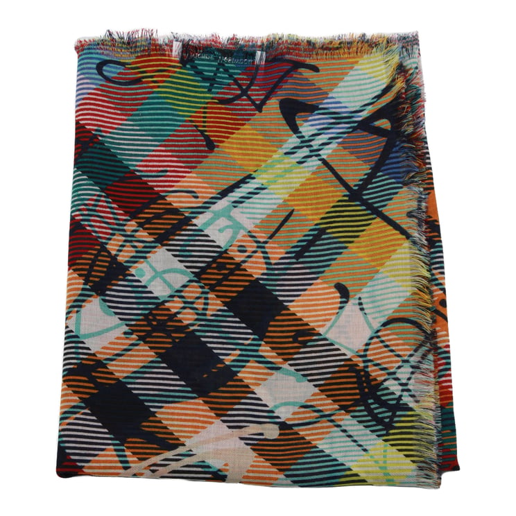Vivienne Westwood Vibrantly Printed Plaid Scarf with Abstract Detailing