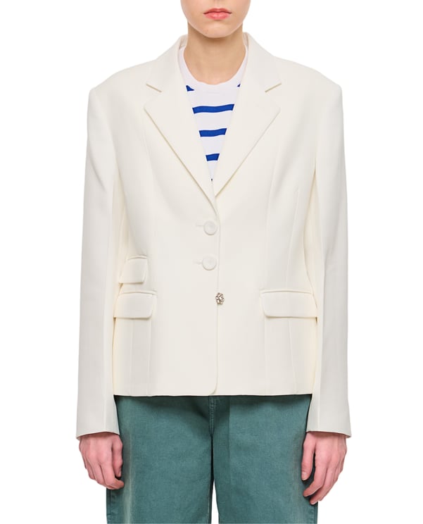 Wales Bonner Fitted White Jacket With Crystal Flower Detail