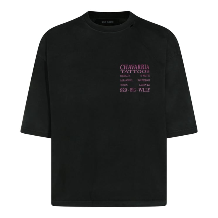 Willy Chavarria Oversized Black Graphic T-Shirt with Artistic Print