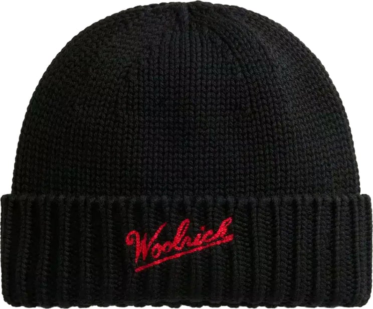 Woolrich Merino Wool Logo Beanie Black
