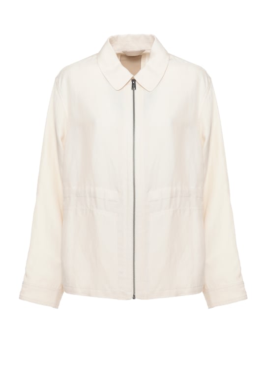 Woolrich Minimalist Ivory Linen Blend Jacket With Zip Closure