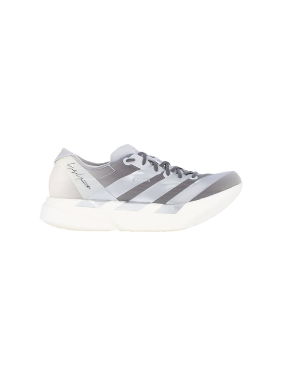 Y-3 Grey Fabric Sneakers with Rounded Toe and Lace-Up Detail