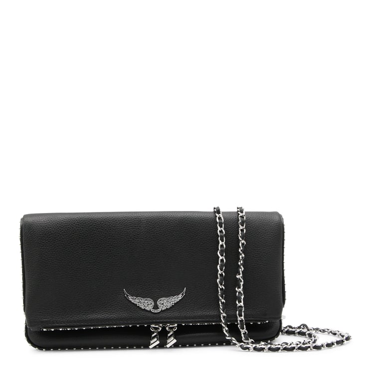 Zadig&Voltaire Textured Black Flap Bag with Metallic Wing Emblem
