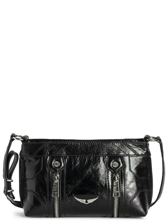 Zadig&Voltaire Rectangular Glossy Black Leather Shoulder Bag