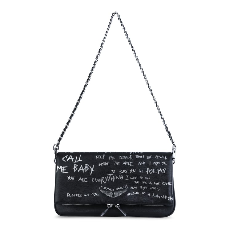 Zadig&Voltaire Graffiti-Print Leather Shoulder Bag with Chain-Link Strap