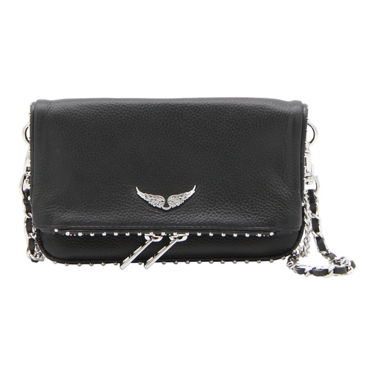 Zadig&Voltaire Black Leather Crossbody Bag With Silver Wing Emblem