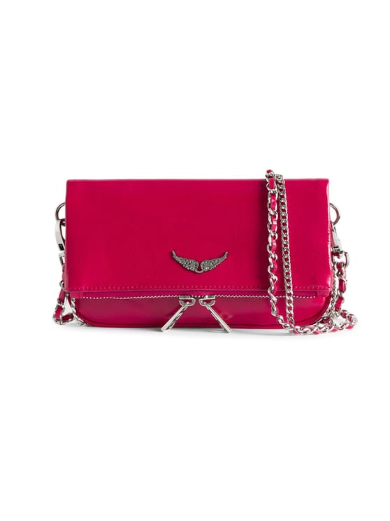 Zadig&Voltaire Rectangular Glossy Clutch Bag with Silver-tone Chain Strap