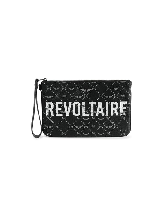 Zadig&Voltaire Rectangular Black Textured Wristlet Clutch with Distressed Logo