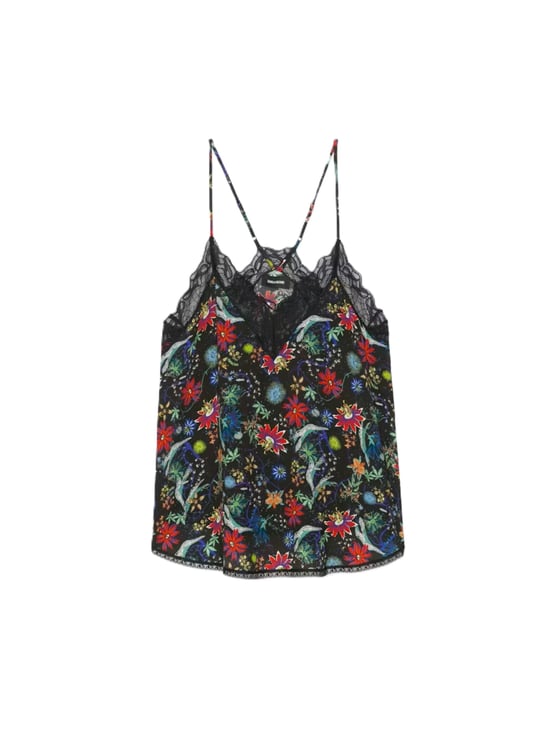 Zadig&Voltaire Sleeveless Top with Lace-Trimmed V-Neckline and Floral Print