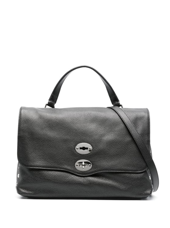 Zanellato Pebbled Leather Shoulder Bag with Silver Eyelet Accents