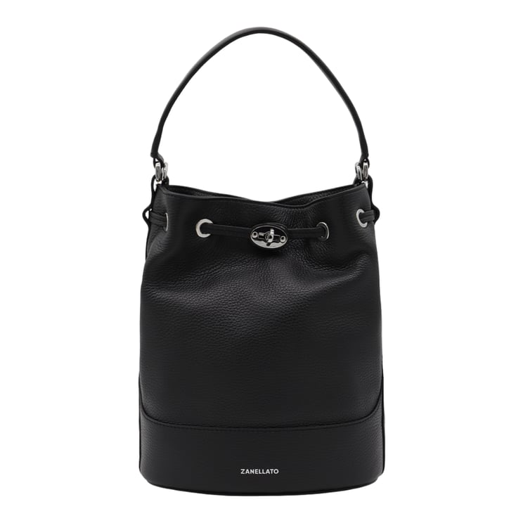 Zanellato Pebbled Black Bucket Bag With Adjustable Shoulder Strap