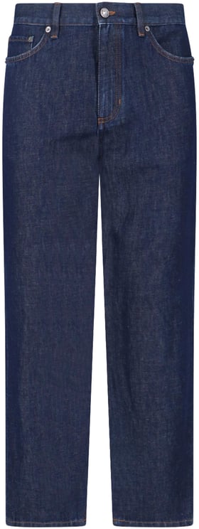 Zegna Blue Mid-Rise Cotton-Linen Straight Leg Jeans