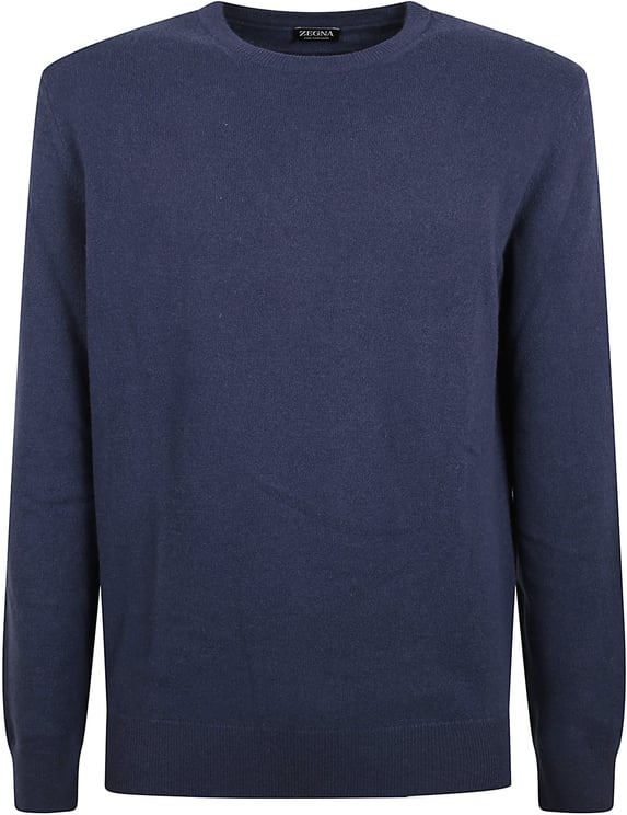 Zegna Classic Crew Neck Cashmere Sweater In Deep Navy