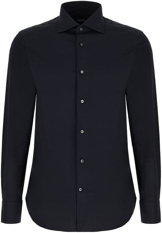 Zegna Zegna Midnight blue stretch cotton shirt