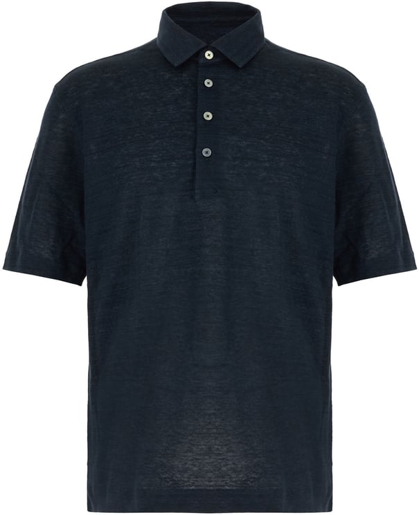 Zegna Zegna Midnight blue linen polo shirt
