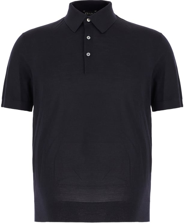 Zegna Zegna Midnight blue wool polo shirt