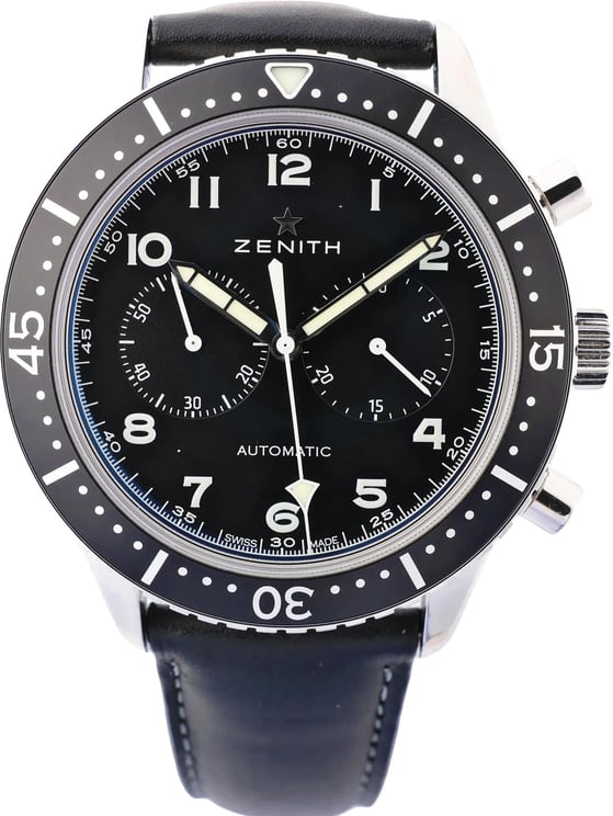 Zenith Zenith Chronometro TIPO CP-2 03.2240.4069 SS x Leather AT Watch with Black Dial