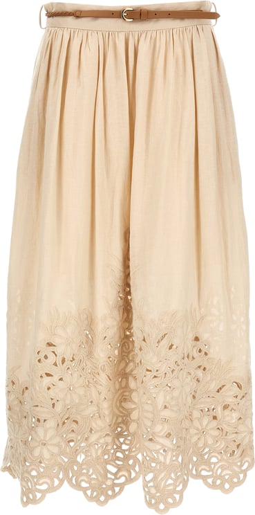 Zimmermann Zimmermann Beige Linen Midi Skirt