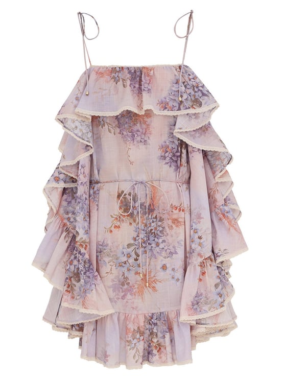 Zimmermann Cascadian Ruffle Floral Cotton Mini Dress