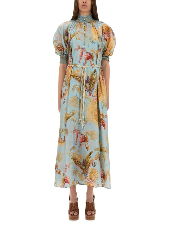 Zimmermann High-Neck Ascension Smocked Maxi Dress