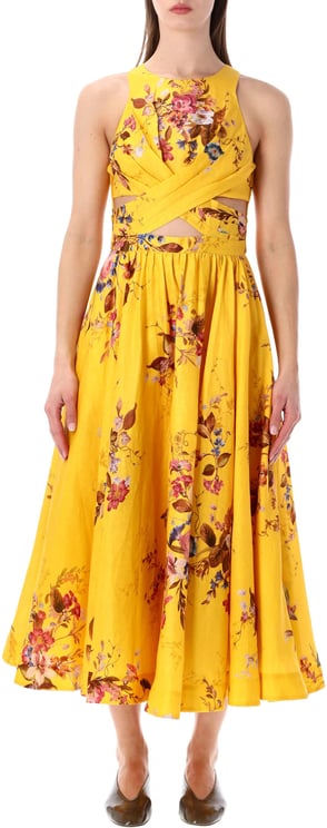 Zimmermann Midi Dress Flower Print Mustard Flower