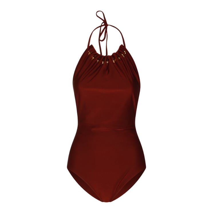 Zimmermann Halter Neck One-Piece Swimsuit with Gold Accents