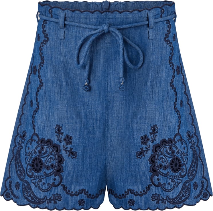 Zimmermann ASTER EMBROIDERED DENIM SHORTS