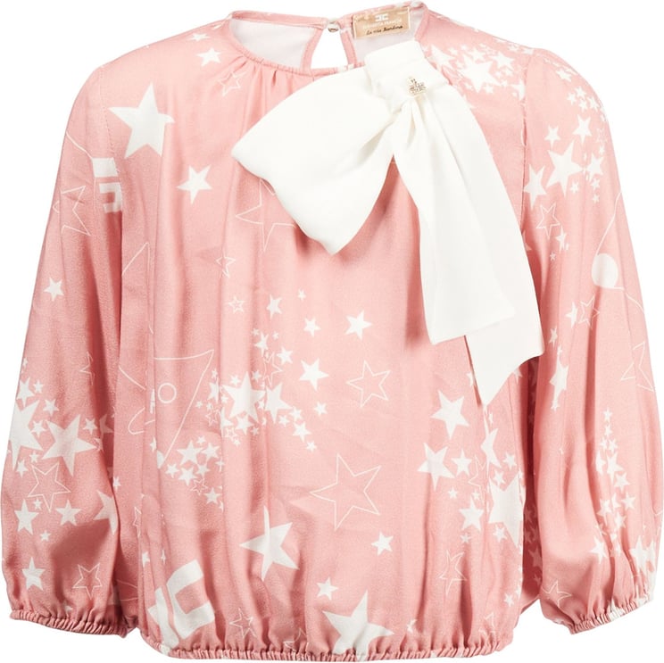 Blouse Stars Bow Pink-offwhite