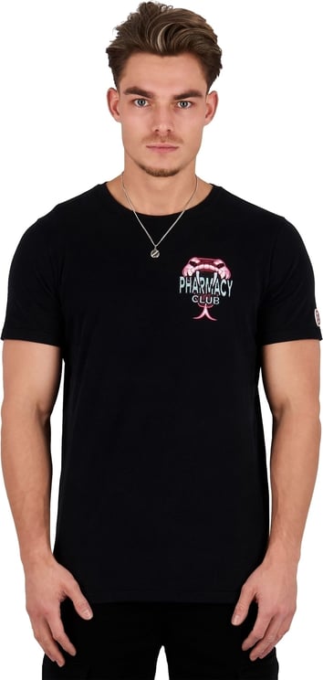 Pharmacy Club Snake head embro T-shirt Zwart