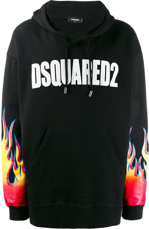 Dsquared2 Oversize Flame Logo Print Hoodie Zwart