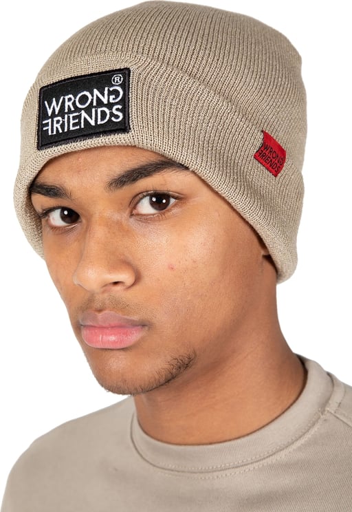 Wrong Friends Classic logo beanie muts Taupe