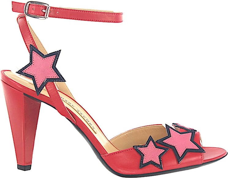 Women Sandals Smooth Leather Star Pattern Red Rose - NELLY