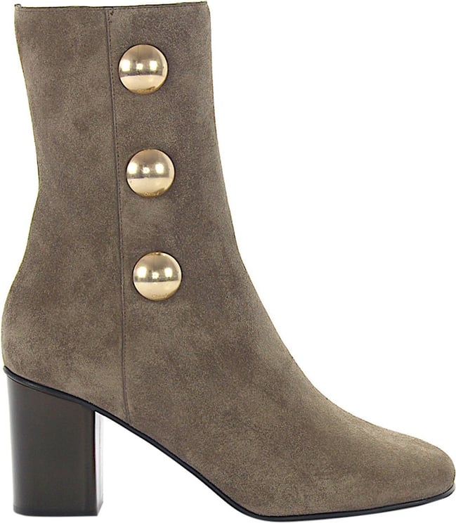 Chloé Women Ankle Boots Calfskin Suede Decorative Button Embossing Olive - Imani Grijs