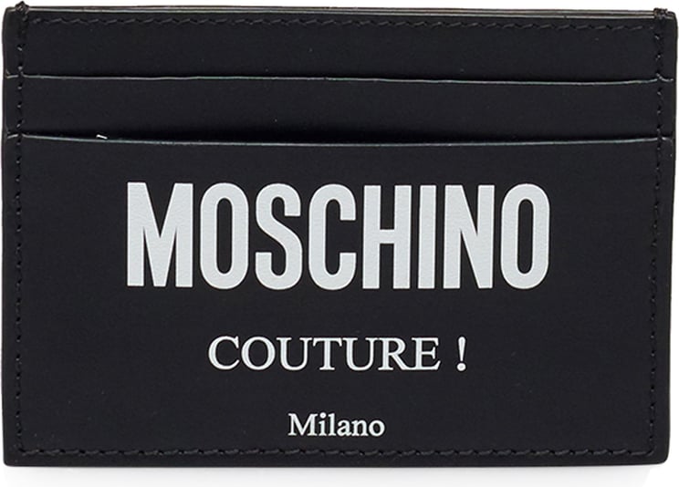 Moschino Black calf leather logo print card Zwart