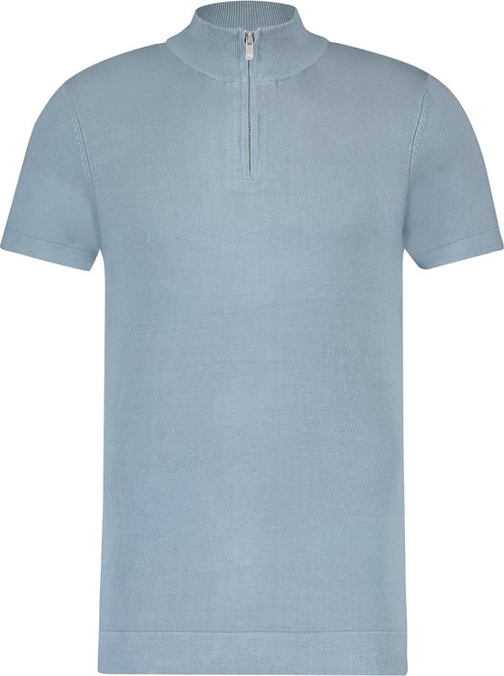 Purewhite Knitted Half Zip T-shirt - Blue Blauw