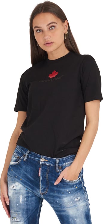 Dsquared2 WomensDsq2 black tee red canad leaf Zwart