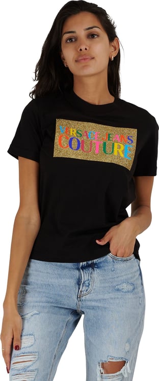 Black T-shirt with colored letters