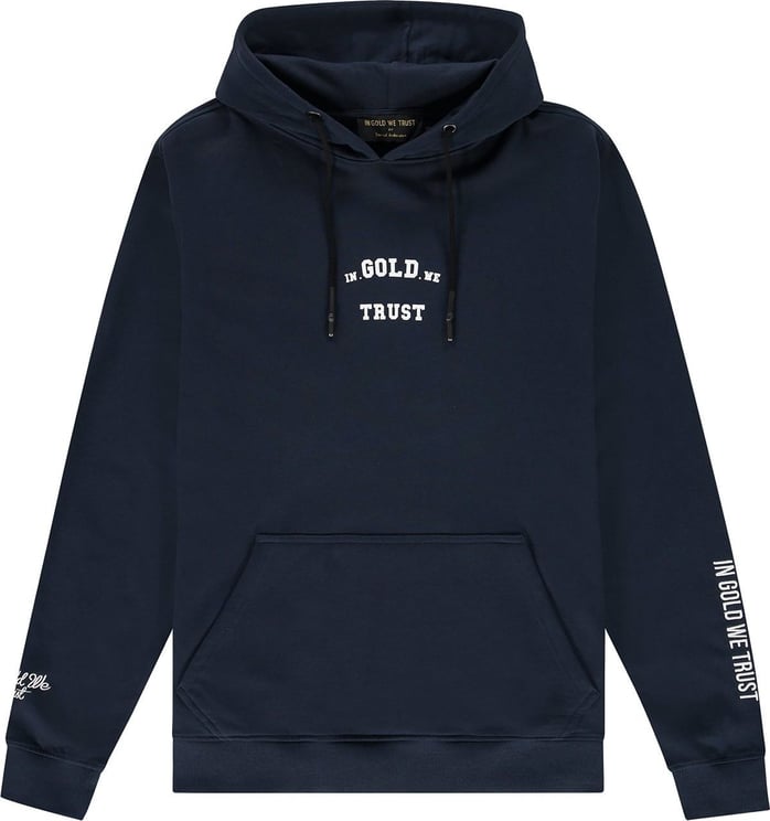 In Gold We Trust Small Logo Hoodie Total Eclipse Blauw