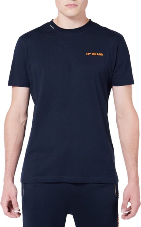 My Brand Tape T-Shirt Navy/Neon Orange Blauw