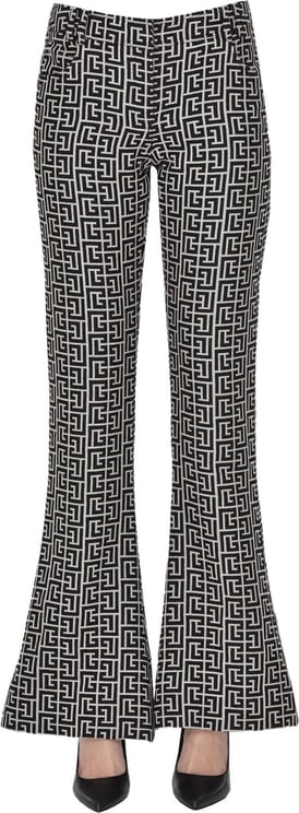 Balmain Monogram Wool Trousers Zwart