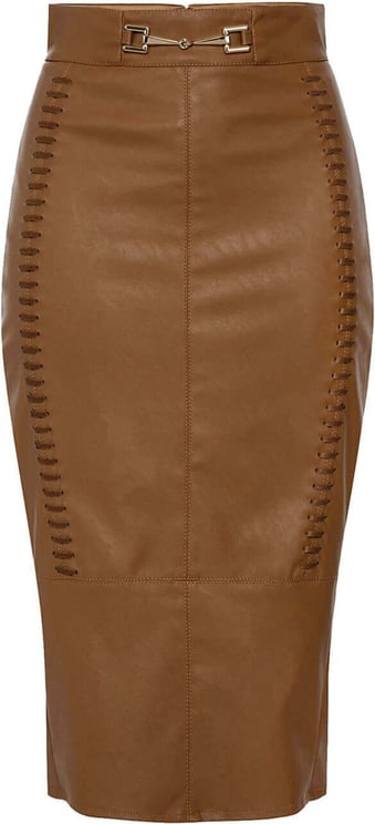 Brown Leather Effect Calf-lenght Skirt Brown