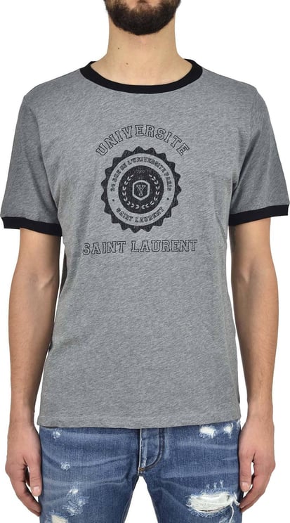 Saint Laurent Saint Laurent Gray T-shirt Man Cotton Print Graphics Mod.BMK464565YB1EI1405 Grijs